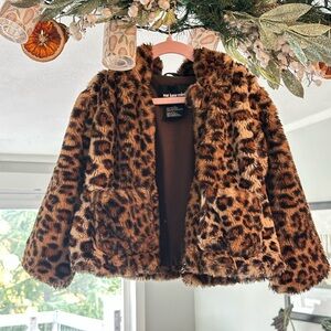 Me Jane Mini - Leopard Print Faux Fur Hooded Jacket